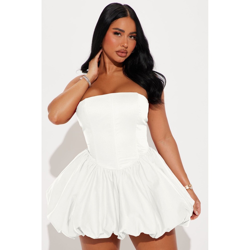 Fashion Nova White Strapless Corset Bubble Mini Dress L
